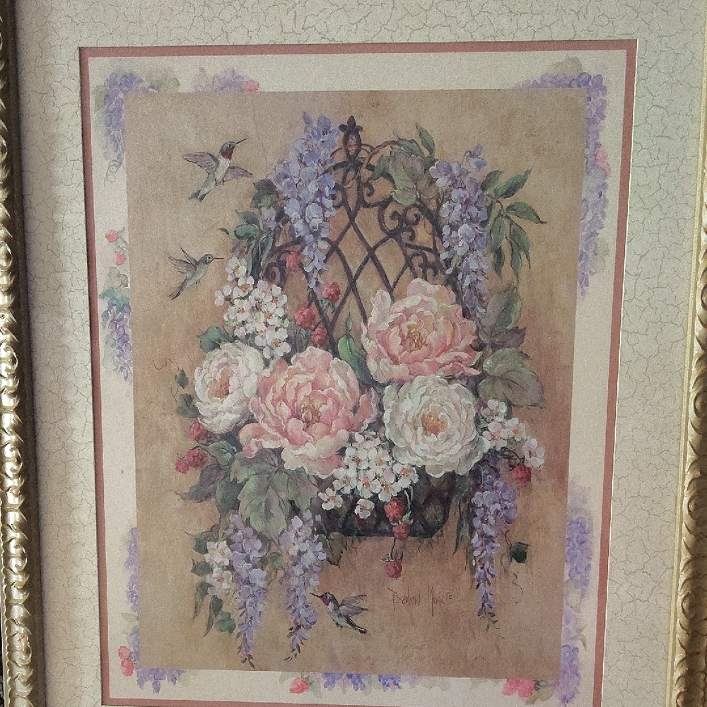 Home Interiors Floral Painting with Pink and Purple Accents